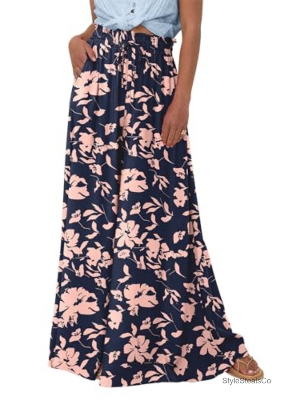Wide Leg Palazzo Pants for Women High Waisted Flowy Summer Trousers with Pockets